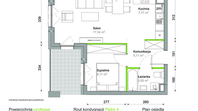 Rzut - Mieszkanie na sprzedaż 2 pokoje o powierzchni 43,32 m² - numer G.20 w Ślężna Vita
