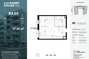 Rzut - Mieszkanie na sprzedaż 1 pokój o powierzchni 37,05 m² - numer B4.03 w Dobry Szeląg