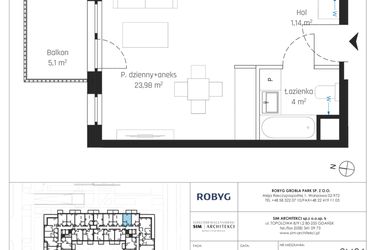 Rzut - Mieszkanie na sprzedaż 1 pokój o powierzchni 29,12 m² - numer J.2M24 w Nadmotławie Apartments etap J