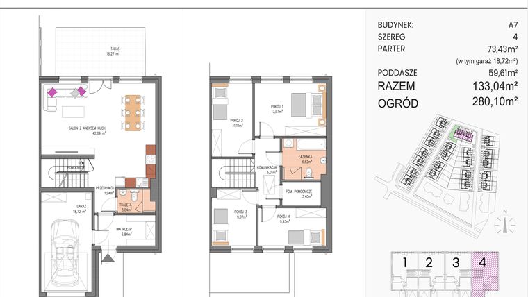 Rzut - Dom na sprzedaż 5 pokoi o powierzchni 133,04 m² - numer A7/4 w ATOM Park