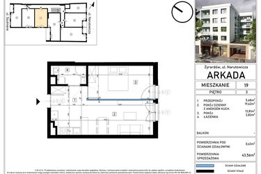 Rzut - Mieszkanie na sprzedaż 2 pokoje o powierzchni 43,56 m² - numer 19 w N15