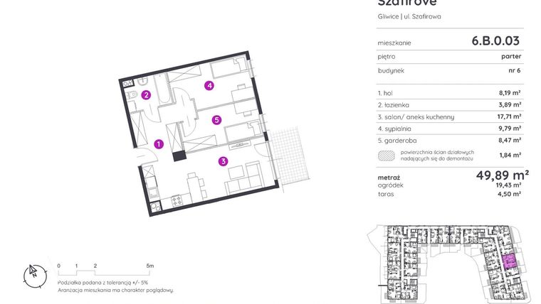 Rzut - Mieszkanie na sprzedaż 2 pokoje o powierzchni 49,89 m² - numer 6.B.0.03 w Murapol Osiedle Szafirove