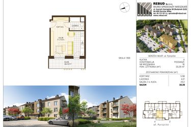 Rzut - Mieszkanie na sprzedaż 1 pokój o powierzchni 30,39 m² - numer B1-K4-P2-M10 w Stargardzka
