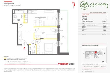 Rzut - Mieszkanie na sprzedaż 3 pokoje o powierzchni 56,9 m² - numer 72 w Olchowy Park VII