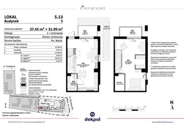 Rzut - Mieszkanie na sprzedaż 2 pokoje o powierzchni 69,44 m² - numer 5.13 w Pino Resort