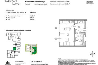 Rzut - Mieszkanie na sprzedaż 1 pokój o powierzchni 29,22 m² - numer BL.16 w Parkove Love - apartamenty inwestycyjne