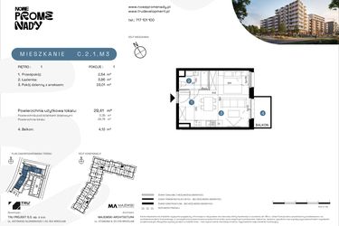 Rzut - Mieszkanie na sprzedaż 1 pokój o powierzchni 29,41 m² - numer C.2.1.M3 w Nowe Promenady etap II