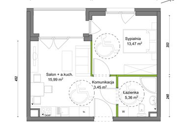 Rzut - Mieszkanie na sprzedaż 2 pokoje o powierzchni 38,27 m² - numer F1/C/03 w Orawska Vita