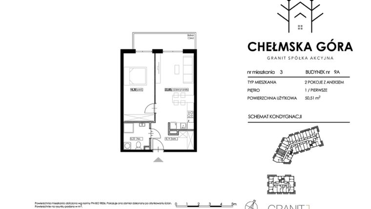 Rzut - Mieszkanie na sprzedaż 2 pokoje o powierzchni 50,78 m² - numer C-9A-M3 w Chełmska Góra