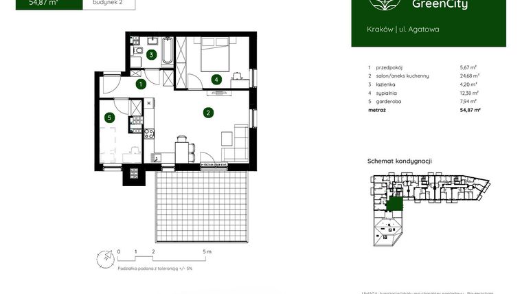 Rzut - Mieszkanie na sprzedaż 2 pokoje o powierzchni 54,87 m² - numer 2.A.3.01 w Murapol GreenCity bud. 2
