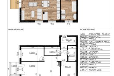 Rzut - Mieszkanie na sprzedaż 3 pokoje o powierzchni 77,6 m² - numer D23 w Osiedle Sosnowa