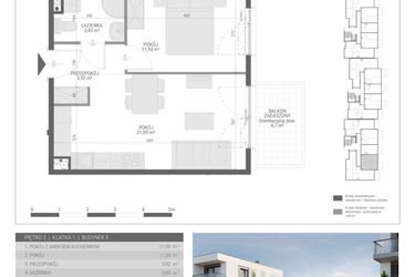 Rzut - Mieszkanie na sprzedaż 2 pokoje o powierzchni 40,09 m² - numer 14 w Monsa bud. E