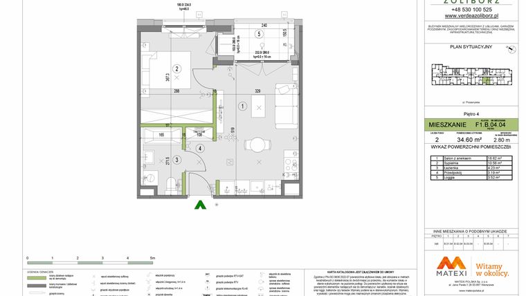 Rzut - Mieszkanie na sprzedaż 2 pokoje o powierzchni 34,6 m² - numer F1.B.04.04 w Verdea Żoliborz