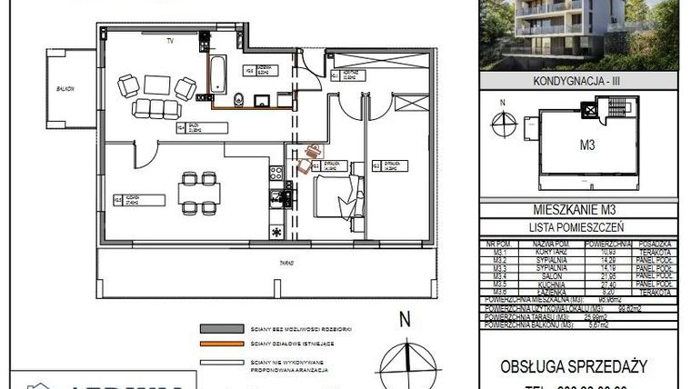 Rzut - Mieszkanie na sprzedaż 4 pokoje o powierzchni 97,75 m² - numer M3 w Miłosza Prestige