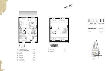 Rzut - Mieszkanie na sprzedaż 5 pokoi o powierzchni 120,23 m² - numer A.2.1 w Positivo Ołtaszyn