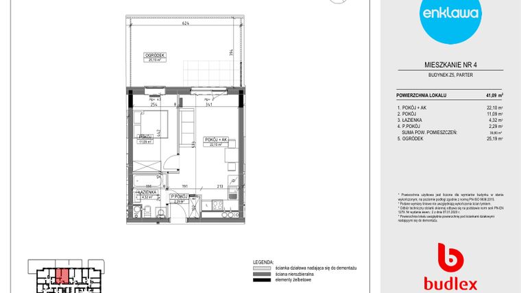 Rzut - Mieszkanie na sprzedaż 2 pokoje o powierzchni 41,09 m² - numer Z5.4 w Enklawa Apartamenty Z4 i Z5