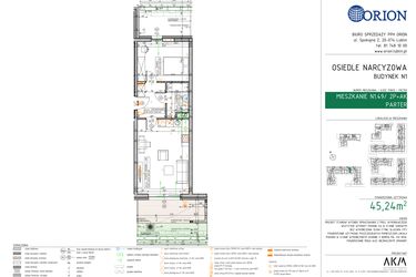 Rzut - Mieszkanie na sprzedaż 2 pokoje o powierzchni 45,24 m² - numer N1.49 w Osiedle Narcyzowe etap 2