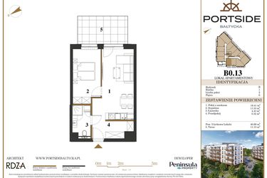 Rzut - Mieszkanie na sprzedaż 2 pokoje o powierzchni 40,69 m² - numer B0.13 w Portside Bałtycka