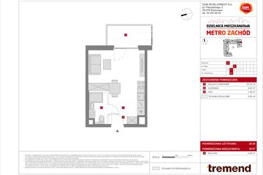 Rzut - Mieszkanie na sprzedaż 1 pokój o powierzchni 25,35 m² - numer D.92 w Dzielnica Mieszkaniowa Metro Zachód - etap 8.2
