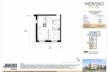 Rzut - Mieszkanie na sprzedaż 2 pokoje o powierzchni 41,65 m² - numer B1.B13 w Merano Park II