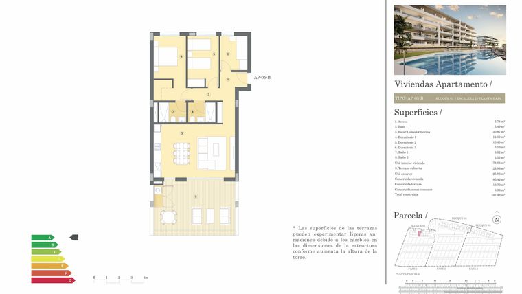 Rzut - Mieszkanie na sprzedaż 3 pokoje o powierzchni 107,42 m² - numer 0-05-B w Apartamenty w Mutxamel - 20642228