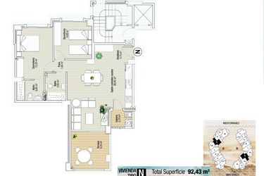 Rzut - Mieszkanie na sprzedaż 2 pokoje o powierzchni 92 m² - numer P_2 w Apartamenty w La Manga, RD-71339