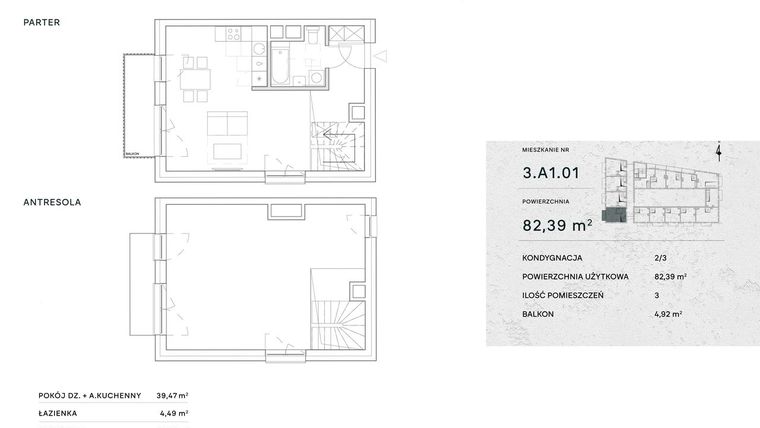 Rzut - Mieszkanie na sprzedaż 2 pokoje o powierzchni 82,39 m² - numer 3.A1.01 w Żernicka Park