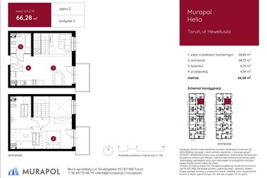 Rzut - Mieszkanie na sprzedaż 1 pokój o powierzchni 66,16 m² - numer 2.A.2.14 w Murapol Helio