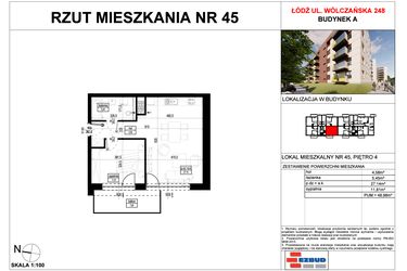 Rzut - Mieszkanie na sprzedaż 2 pokoje o powierzchni 48,98 m² - numer A.45 w Wólczańska 248 - etap II