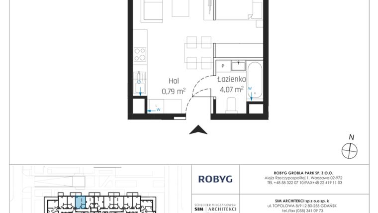 Rzut - Mieszkanie na sprzedaż 1 pokój o powierzchni 34,77 m² - numer J.1M14 w Nadmotławie Apartments etap J