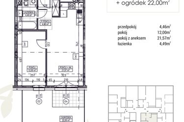 Rzut - Mieszkanie na sprzedaż 2 pokoje o powierzchni 42,52 m² - numer A1.00.07 w Zakątek Flora