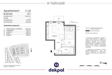 Rzut - Mieszkanie na sprzedaż 2 pokoje o powierzchni 46,69 m² - numer A11.21 w Trimare
