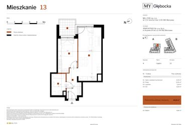 Rzut - Mieszkanie na sprzedaż 2 pokoje o powierzchni 44,1 m² - numer 13 w MY Głębocka