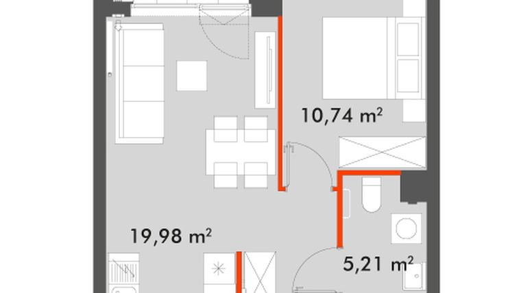 Rzut - Mieszkanie na sprzedaż 2 pokoje o powierzchni 40,29 m² - numer F1.B.03.04 w Splot Wola
