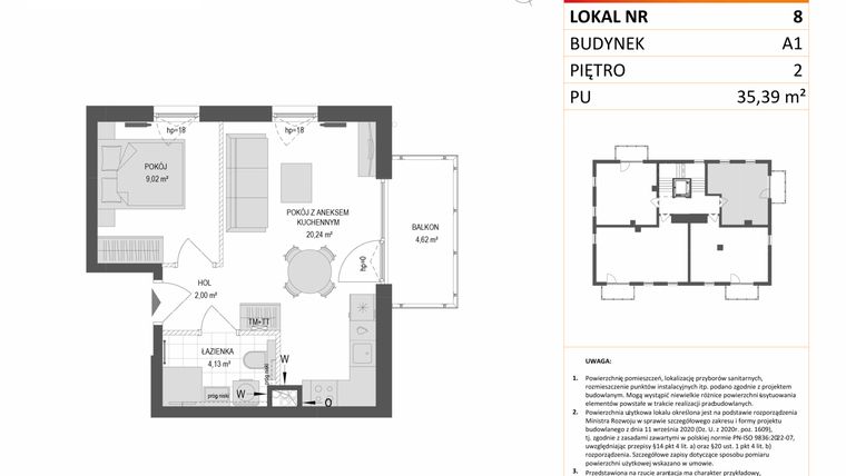 Rzut - Mieszkanie na sprzedaż 2 pokoje o powierzchni 35,39 m² - numer A1.8 w Gdańskie Zacisze