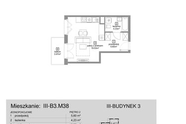 Rzut - Mieszkanie na sprzedaż 1 pokój o powierzchni 29,36 m² - numer III-B3.M38 w Strefa Cegielnia 3