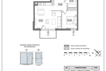 Rzut - Mieszkanie na sprzedaż 2 pokoje o powierzchni 49,57 m² - numer 8.B.15 w Urzeka bud. 8