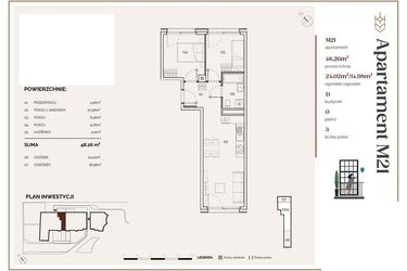 Rzut - Mieszkanie na sprzedaż 3 pokoje o powierzchni 48,22 m² - numer D.21 w Młyny Mogilska