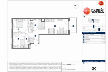 Rzut - Mieszkanie na sprzedaż 3 pokoje o powierzchni 58,59 m² - numer A.24 w Mokotów Sportowy