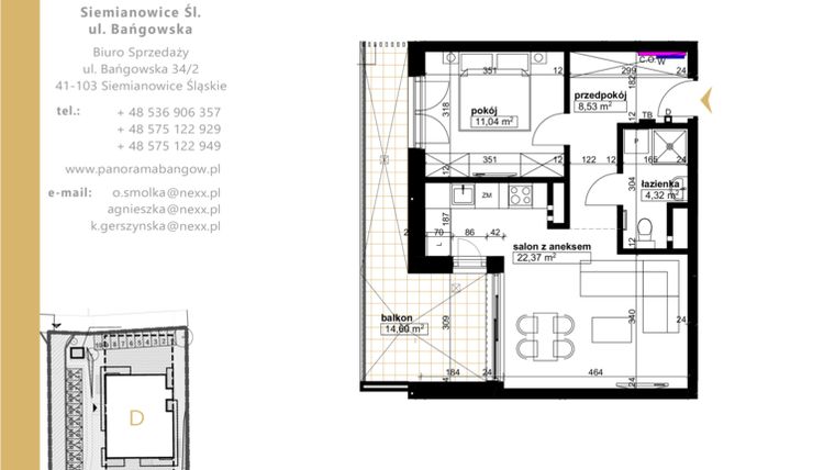Rzut - Mieszkanie na sprzedaż 2 pokoje o powierzchni 46,26 m² - numer E.3.1 w Panorama Bańgów Etap II