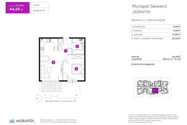 Rzut - Mieszkanie na sprzedaż 2 pokoje o powierzchni 44,69 m² - numer 27.A.0.4 w Murapol Siewierz Jeziorna bud. 27 i 28