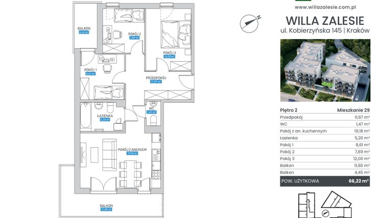 Rzut - Mieszkanie na sprzedaż 4 pokoje o powierzchni 67,15 m² - numer M29 w Willa Zalesie