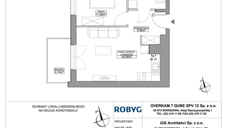 Rzut - Mieszkanie na sprzedaż 2 pokoje o powierzchni 42,34 m² - numer J/1/B/1/4 w Jutrzenki 92