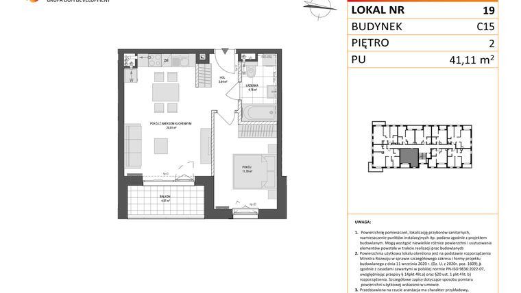 Rzut - Mieszkanie na sprzedaż 2 pokoje o powierzchni 41,11 m² - numer C15.19 w Konstelacja etap VI