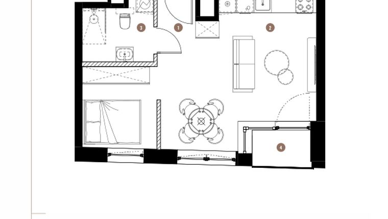 Rzut - Mieszkanie na sprzedaż 1 pokój o powierzchni 37,03 m² - numer 2.05.08 w Katowicka Residence