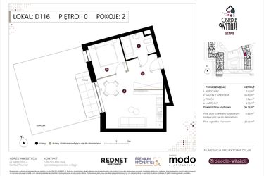 Rzut - Mieszkanie na sprzedaż 2 pokoje o powierzchni 40,24 m² - numer D116 w Osiedle Witaj etap II