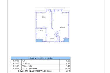 Rzut - Mieszkanie na sprzedaż 2 pokoje o powierzchni 36,22 m² - numer B.20 w Gaja Park