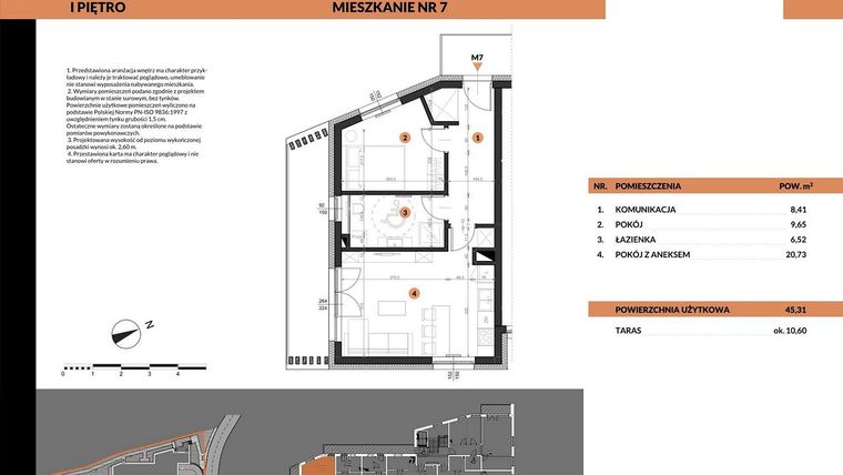 Rzut - Mieszkanie na sprzedaż 2 pokoje o powierzchni 45,31 m² - numer 7 w Buraczana 27
