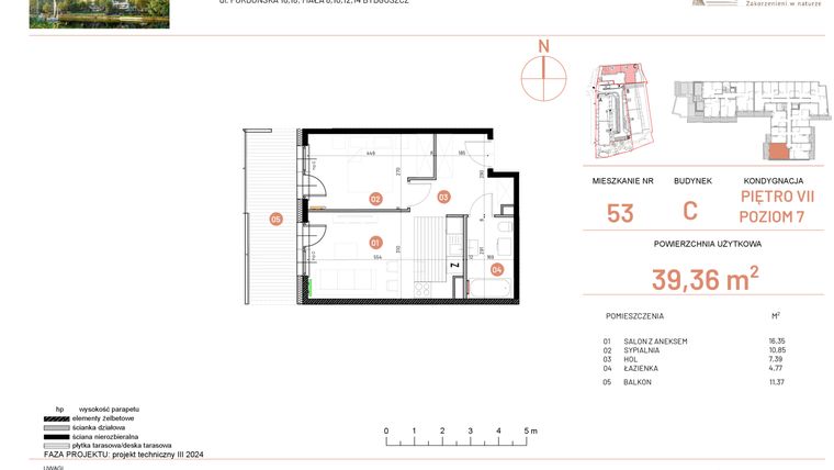 Rzut - Mieszkanie na sprzedaż 2 pokoje o powierzchni 39,36 m² - numer 18.53 w Osiedle Nowe Horyzonty etap II