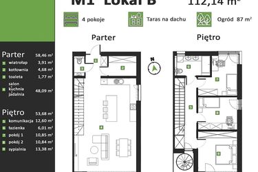 Rzut - Dom na sprzedaż 4 pokoje o powierzchni 112,14 m² - numer M1.B w Zielona Polana 3